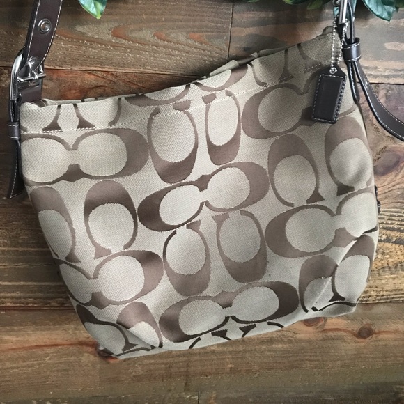 COACH Signature Khaki Crossbody Hobo Messenger Bag - Picture 3 of 5